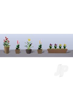 Assorted Potted Flower Plants 4, O-Scale, (6 pack)