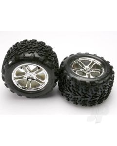 Tyres & wheels, assembled, glued (SS (Split Spoke) chrome wheels, Talon Tyres, foam inserts) (2) (fits Revo / T-Maxx / E-Maxx with 6mm axle and 14mm hex)