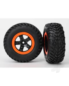 Tyres & wheels, assembled, glued (S1 compound) (SCT, black, orange beadlock wheels, dual profile (2.2" outer, 3.0" inner), SCT off-road racing Tyres, foam inserts) (2) (4WD f / r, 2WD rear) (TSM rated)