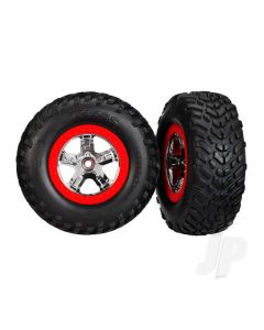 Tyres & wheels, assembled, glued (S1 compound) (SCT chrome wheels, red beadlock style, dual profile (2.2" outer, 3.0" inner), SCT off-road racing Tyres, foam inserts) (2) (4WD f / r, 2WD rear) (TSM rated)