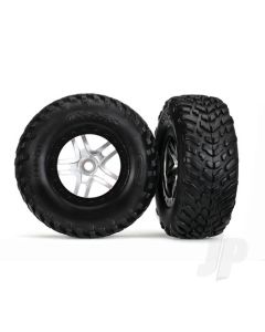 Tyres & wheels, assembled, glued (S1 compound) (SCT Split-Spoke satin chrome, black beadlock style wheels, dual profile (2.2" outer, 3.0" inner), SCT off-road racing Tyres, foam inserts) (2) (front / rear)