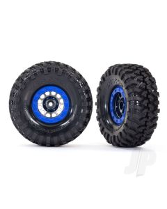 Tyres and wheels, assembled, glued (Method 105 1.9" black chrome, blue beadlock style wheels, Canyon Trail 4.6x1.9" Tyres, foam inserts) (1 left, 1 right)